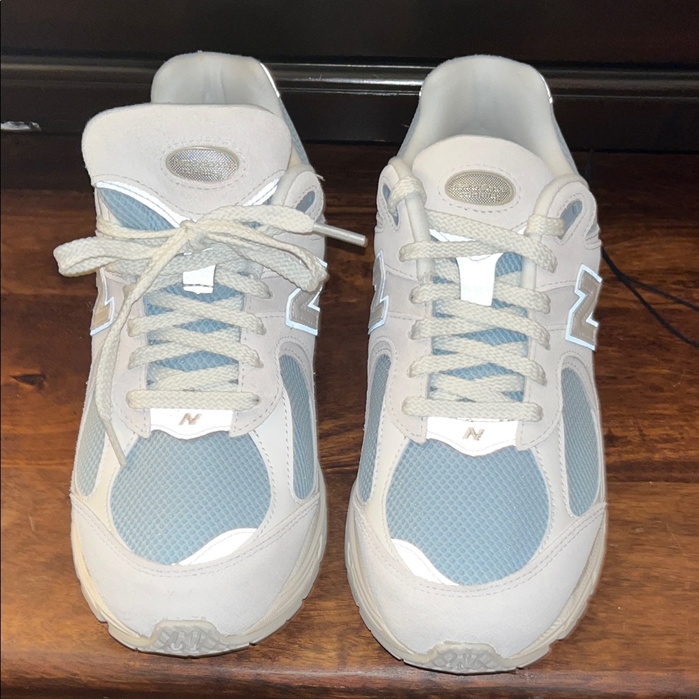 New Balance Cream and Blue Athletic Shoes
